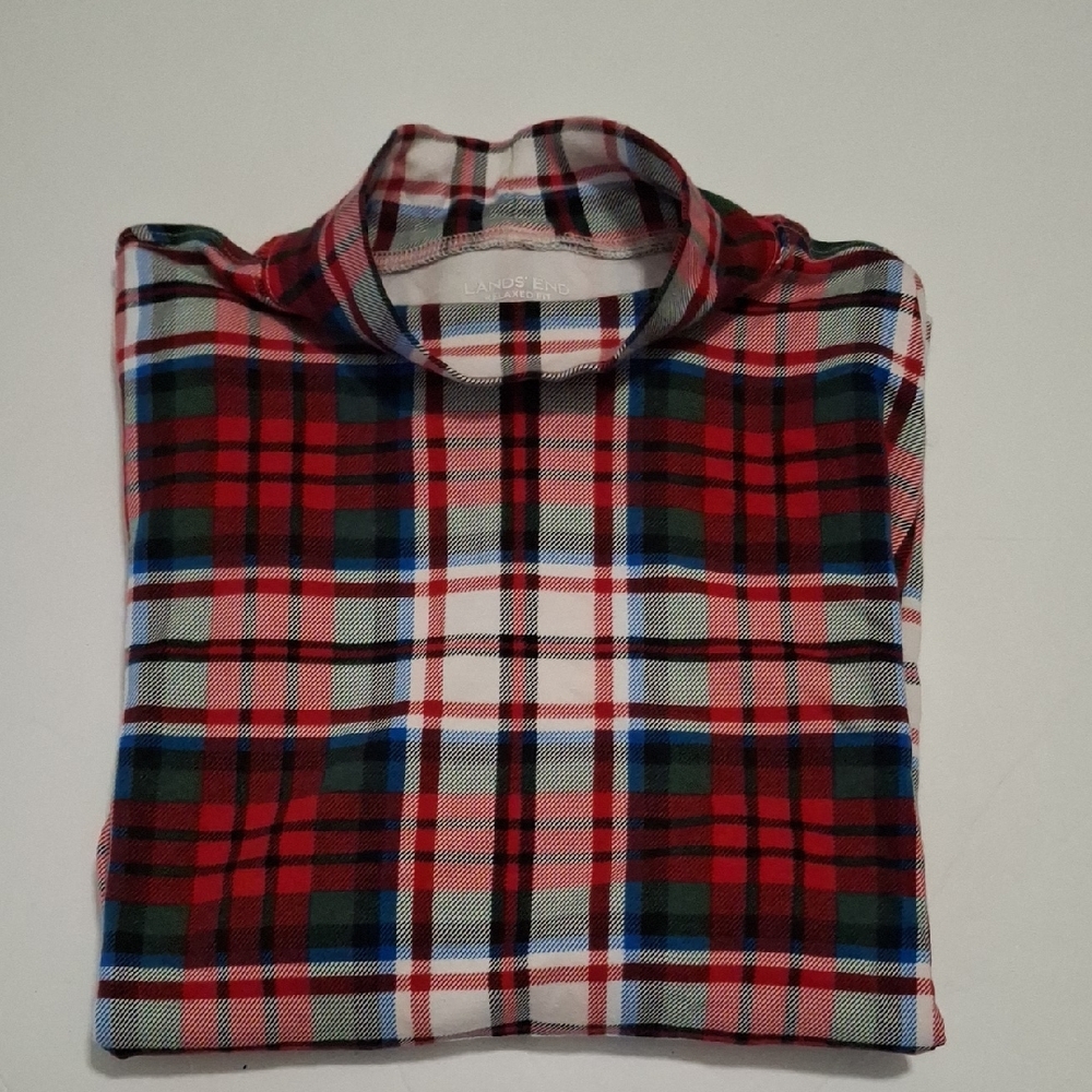 Lands' End Women's Red Green Plaid Turtleneck